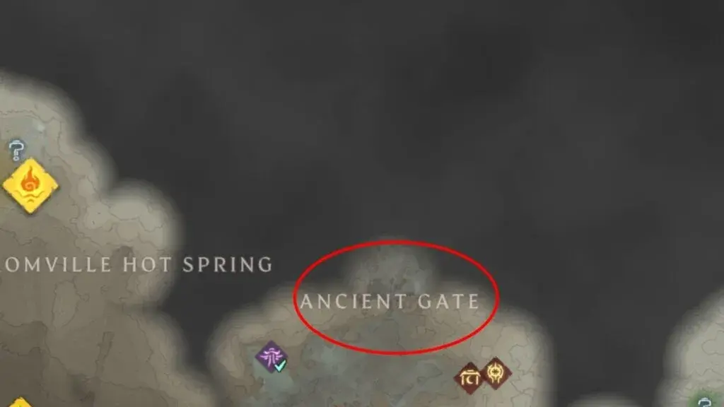 Ancient Gate marked on the map beside Cromville Hot Spring