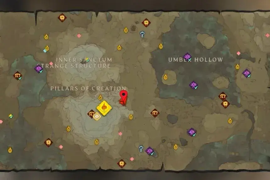 Map of the Pillars of Creation with the collection area marked