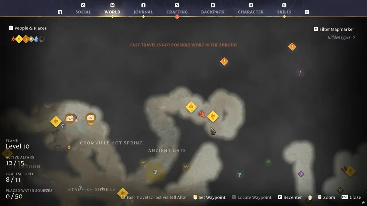 Map showing the Ancient Gate and nearby Cinder’s Cradle approach
