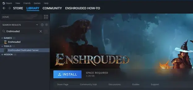 Enshrouded Dedicated Server listed in the Steam library