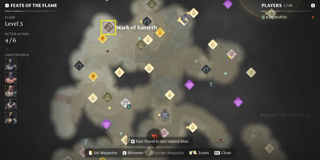 Map showing Mark of Sameth near the Revelwood Ancient Spire