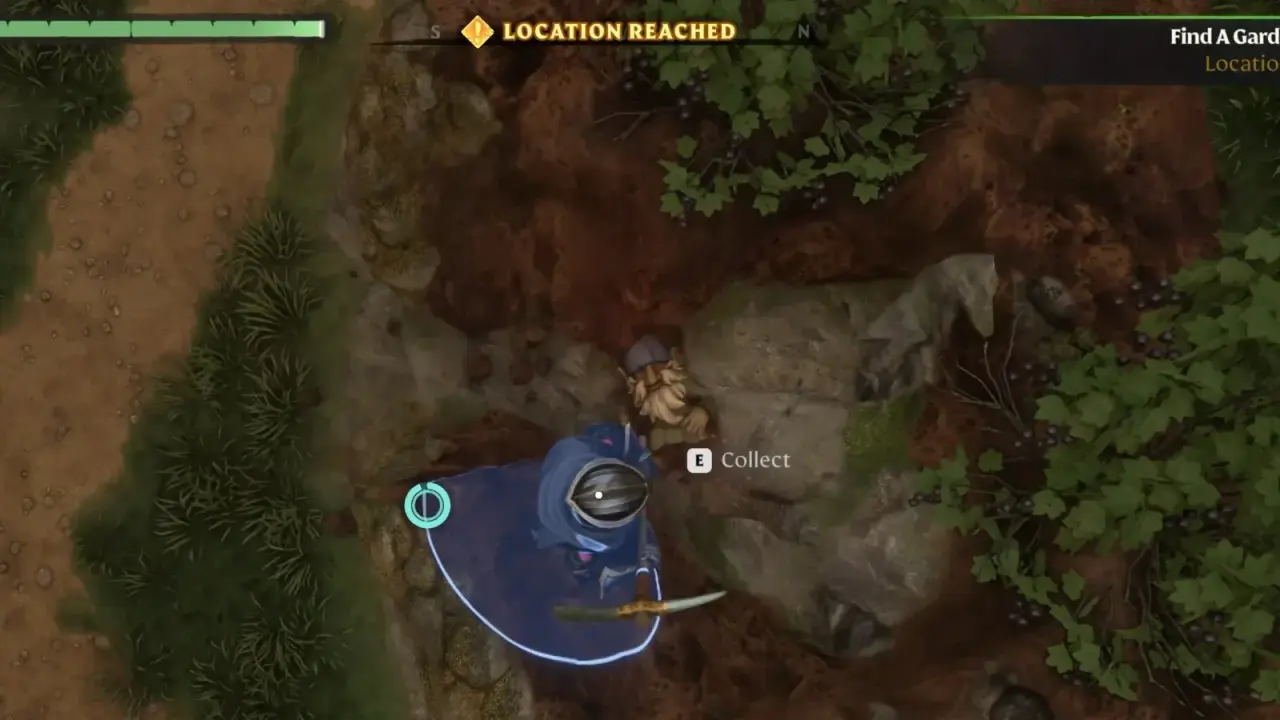 Player uncovering the Garden Gnome under field rubble