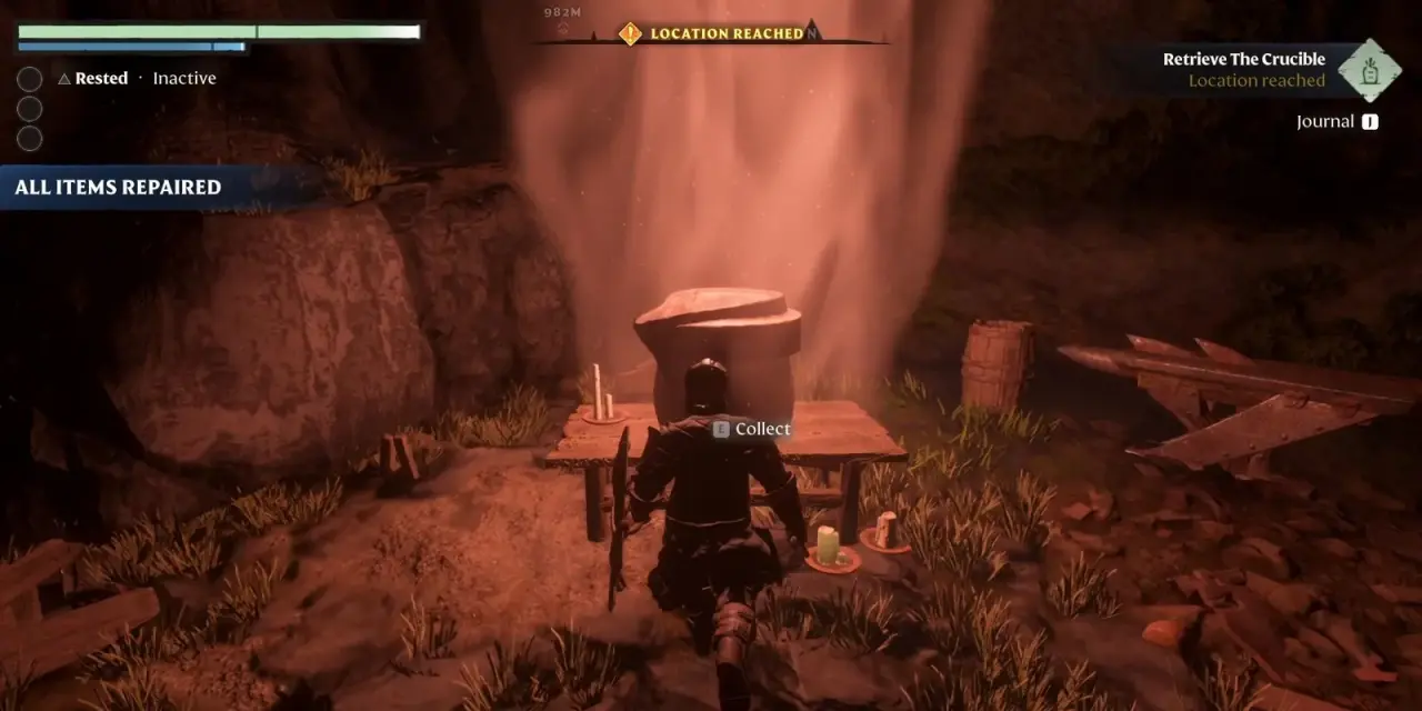 Crucible behind a cleared obstruction inside the mine